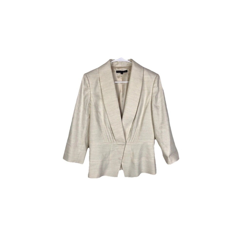 Antonio Melani Cream Linen Blend Blazer Belted Preppy Work Office Size 6